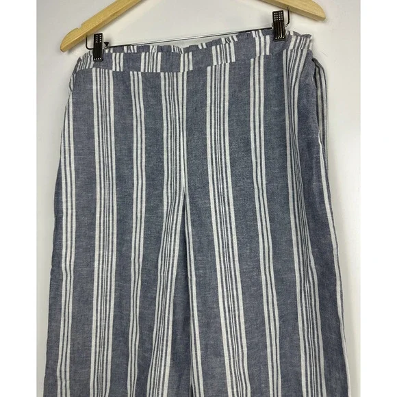 NWT Pink Rose Linen Cotton Wide Leg Pants Blue Striped Beachy Lagonlook Large - Picture 3 of 10